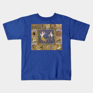 MEDIEVAL BESTIARY,HARPY AND CENTAUR, FANTASTIC ANIMALS IN GOLD RED BLUE COLORS Kids T-Shirt